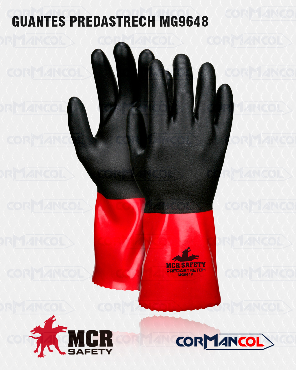 Guantes Predastrech rojo/negro nitrilo PVC (MCR) | Cormancol